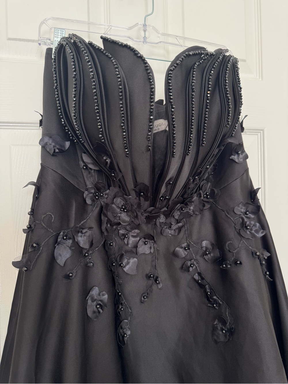 Mac Duggal 37134 Black Strapless Satin Floral Embellished Ball Gown Size 14 NWT - Picture 7 of 10